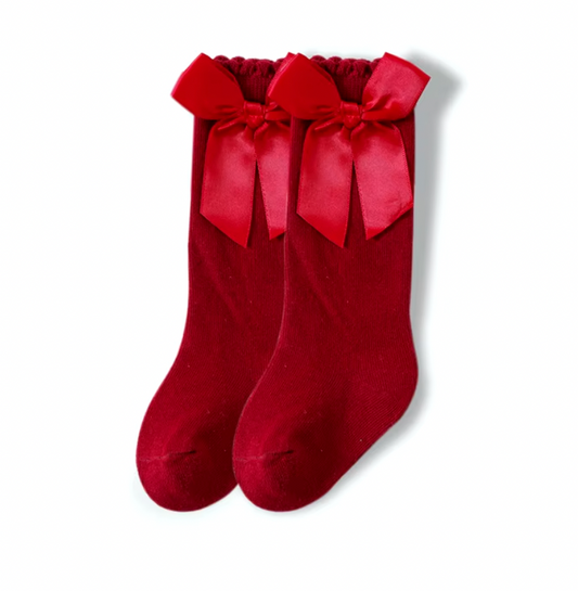 Knee High Bow Socks - Red