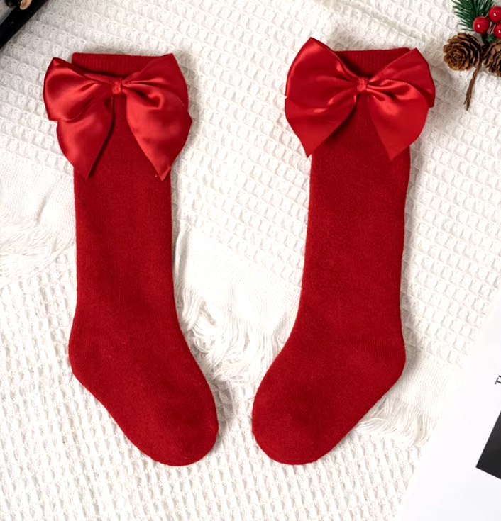 Knee High Bow Socks - Red