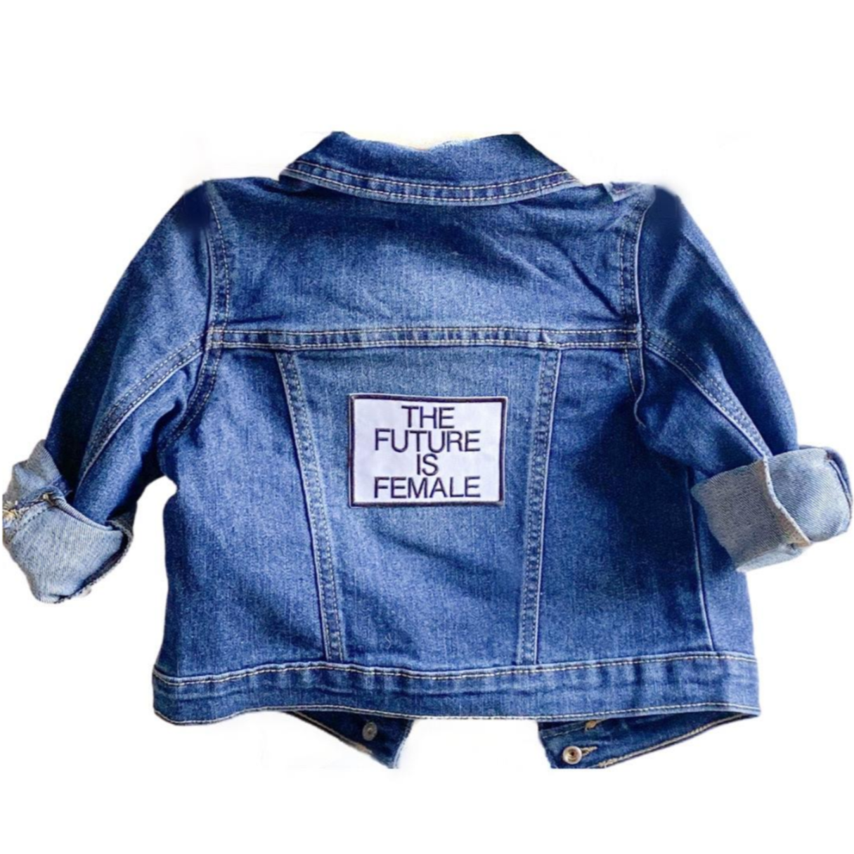 Christmas Gift Trendy Stylish Comfortable Washable Kids Glamour Girl Boutique Style Unique Clothing; Perfect Christmas Gift Custom Denim Jacket for Baby Toddler ages 4-7 Girl Denim Jacket "The Future Is Female"