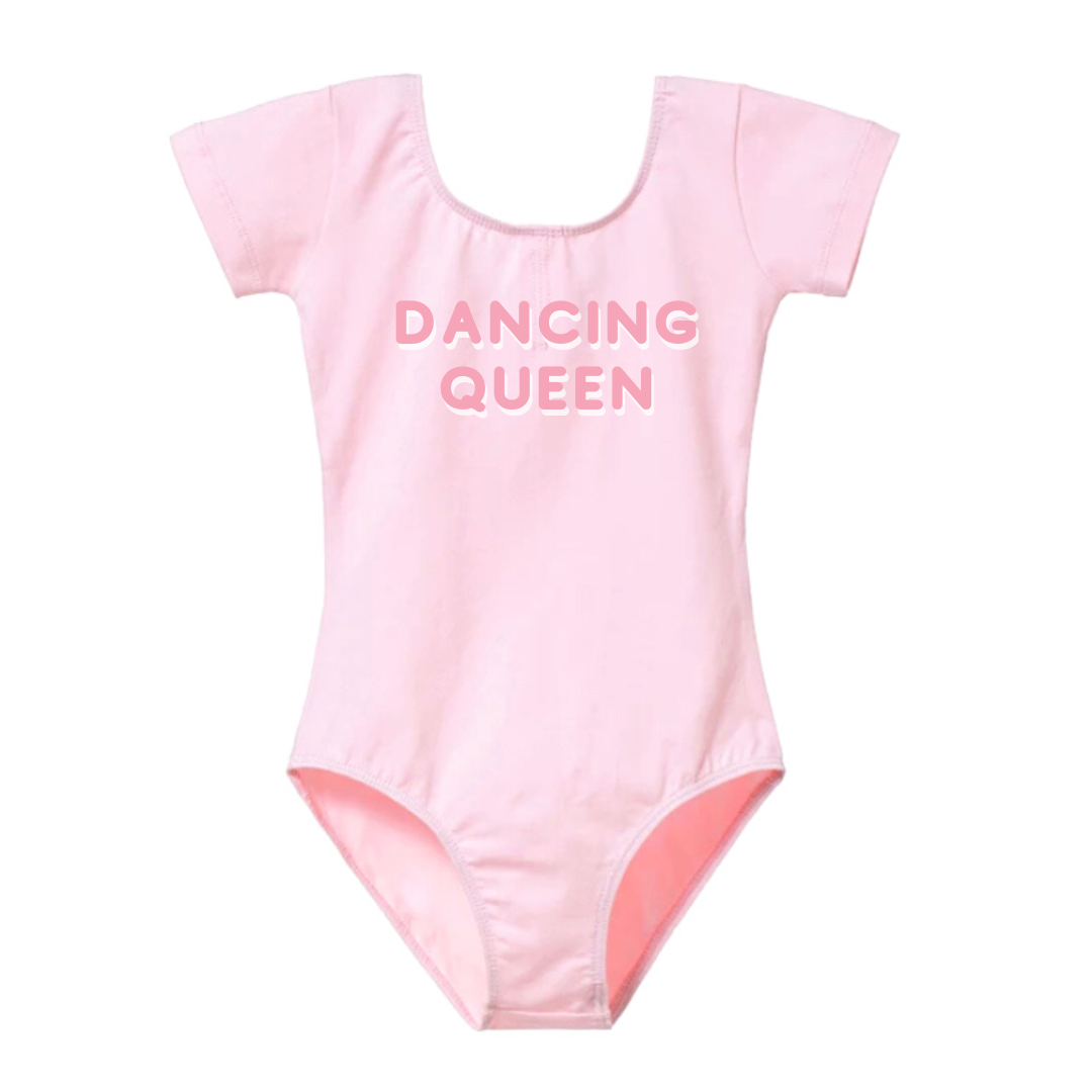 Leotard Ballet Dance Outfit Trendy Stylish Comfortable Washable Stretchy Kids Glamour Girl Boutique Style Unique Clothing; "Dancing Queen" Leotard for Baby Toddler ages 4-7 Girl Pink Dance Collection Short Sleeves Ballet Bodysuit "Dancing Queen"