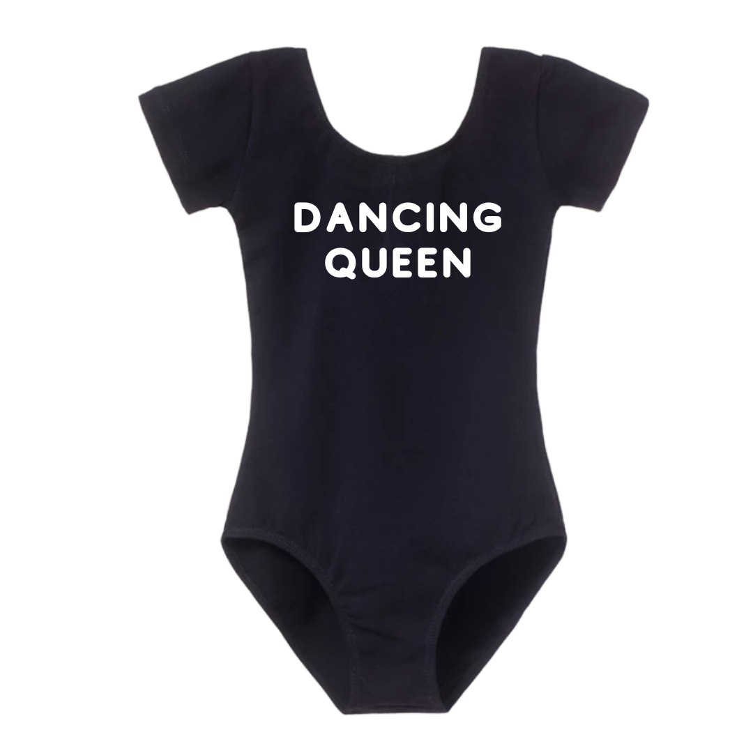 Leotard Ballet Dance Outfit Trendy Stylish Comfortable Washable Stretchy Kids Glamour Girl Boutique Style Unique Clothing; "Dancing Queen" Leotard for Baby Toddler ages 4-7 Girl Black/White Dance Collection Short Sleeves Ballet Bodysuit "Dancing Queen"