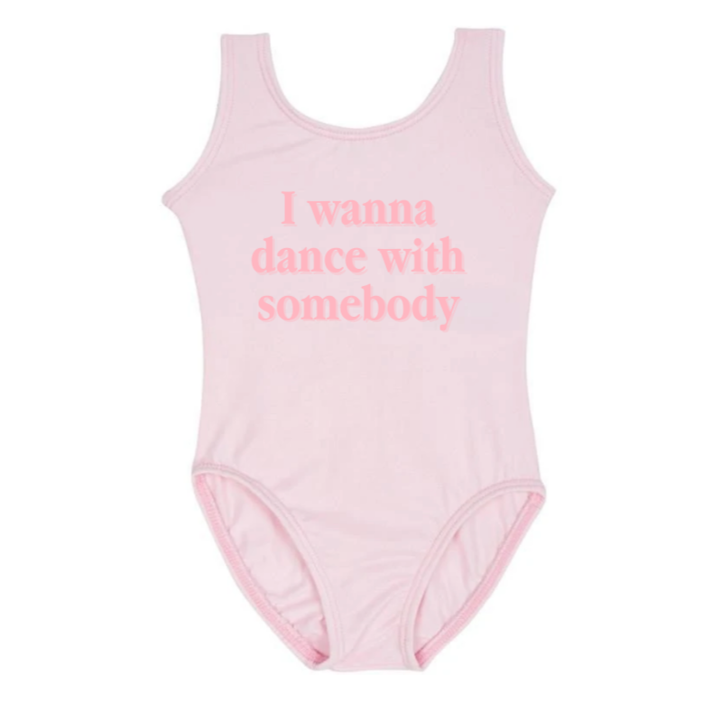 "I Wanna Dance With Somebody" Baby Toddler ages 4-7 girl Black/Cream/Pink Dance Collection Short Sleeves/Sleeveless bodysuit Leotard Dance Outfit Trendy Stylish Comfortable Washable Stretchy Kids Glamour Girl Boutique Style Unique Clothing; "I Wanna Dance With Somebody" Whitney Houston Pop Culture Reference Ballet Bodysuit/Leotard for Baby Toddler ages 4-7 Girl Black/Pink/Cream Dance Collection Short Sleeves/Sleeveless Bodysuit Ballet