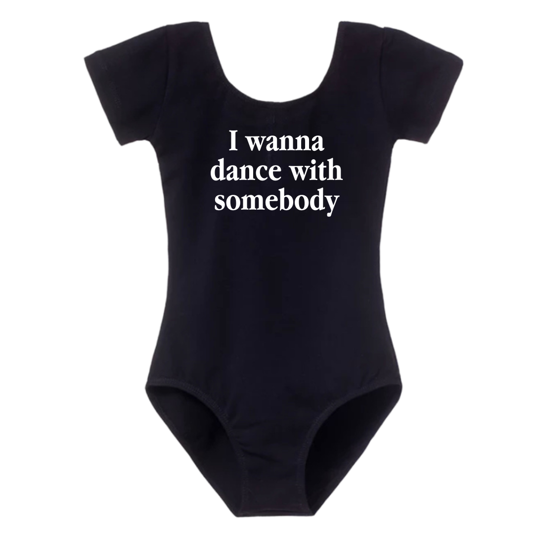 "I Wanna Dance With Somebody" Baby Toddler ages 4-7 girl Black/Cream/Pink Dance Collection Short Sleeves/Sleeveless bodysuit Leotard Dance Outfit Trendy Stylish Comfortable Washable Stretchy Kids Glamour Girl Boutique Style Unique Clothing; "I Wanna Dance With Somebody" Whitney Houston Pop Culture Reference Ballet Bodysuit/Leotard for Baby Toddler ages 4-7 Girl Black/Pink/Cream Dance Collection Short Sleeves/Sleeveless Bodysuit Ballet