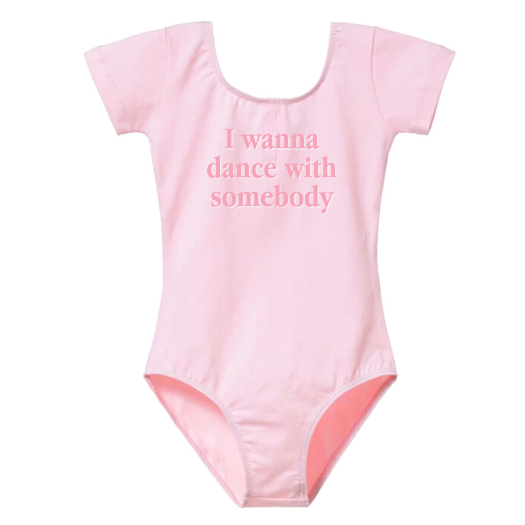 "I Wanna Dance With Somebody" Baby Toddler ages 4-7 girl Black/Cream/Pink Dance Collection Short Sleeves/Sleeveless bodysuit Leotard Dance Outfit Trendy Stylish Comfortable Washable Stretchy Kids Glamour Girl Boutique Style Unique Clothing; "I Wanna Dance With Somebody" Whitney Houston Pop Culture Reference Ballet Bodysuit/Leotard for Baby Toddler ages 4-7 Girl Black/Pink/Cream Dance Collection Short Sleeves/Sleeveless Bodysuit