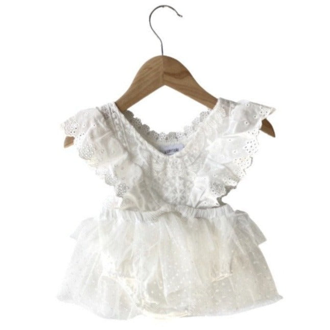 Christmas Dress Christening Dress Christmas Gift Trendy Stylish Comfortable Washable Kids Glamour Girl Boutique Style Unique Clothing; Perfect Christmas Gift Christening Romper Custom for Baby Toddler Girl White Lace and Tulle Romper  
