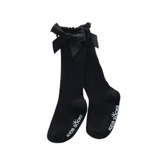 Knee High Bow Socks - Black