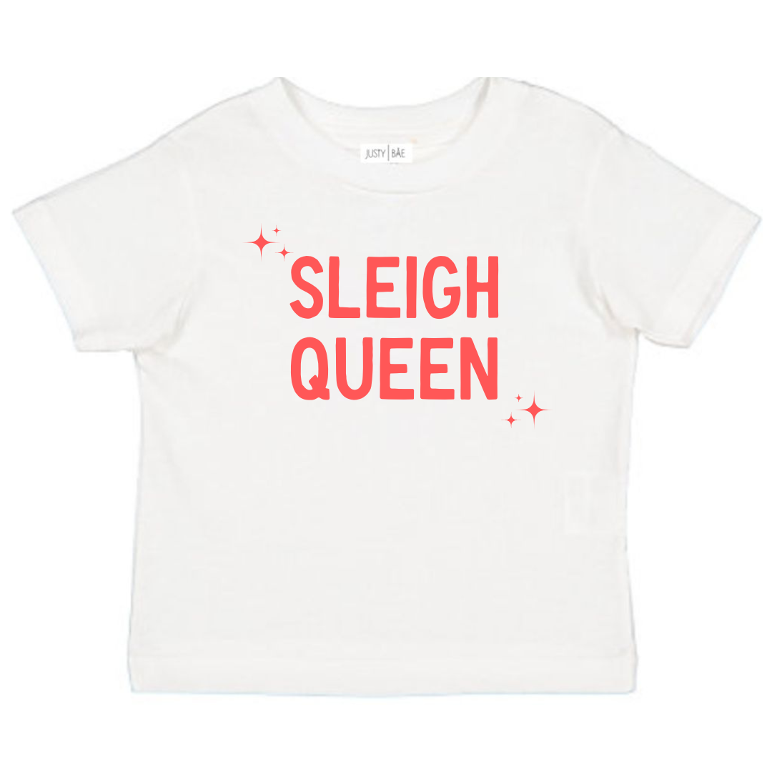“Sleigh Queen" Baby Toddler ages 4-7 girl Red/White/Pink Christmas Collection Short Sleeves/Long Sleeves Christmas Outfit Top Graphic Tee/Onesie Trendy Stylish Comfortable Washable Kids Glamour Girl Boutique Style Unique Clothing; “Sleigh Queen” Graphic Tee/Onesie for Baby Toddler ages 4-7 Girl Red/Pink/White Christmas Collection Short Sleeves/Long Sleeves