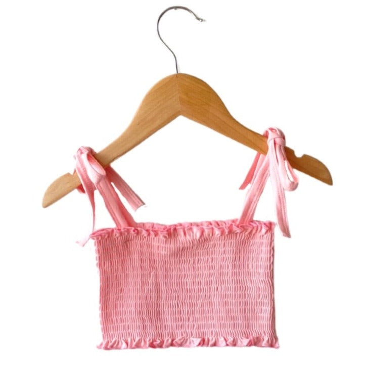 trendy pink mermaid shirred baby toddler kids top straps